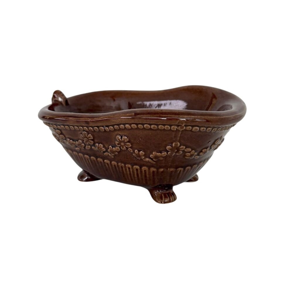 VTG Victorian Cottagecore Ceramic Floral Clawfoot Tub Soap Trinket Jewelry Dish